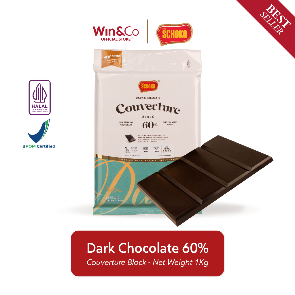 

SCHOKO Dark 60% Couverture Block - 1 Kg / Coklat Kovertur Batangan