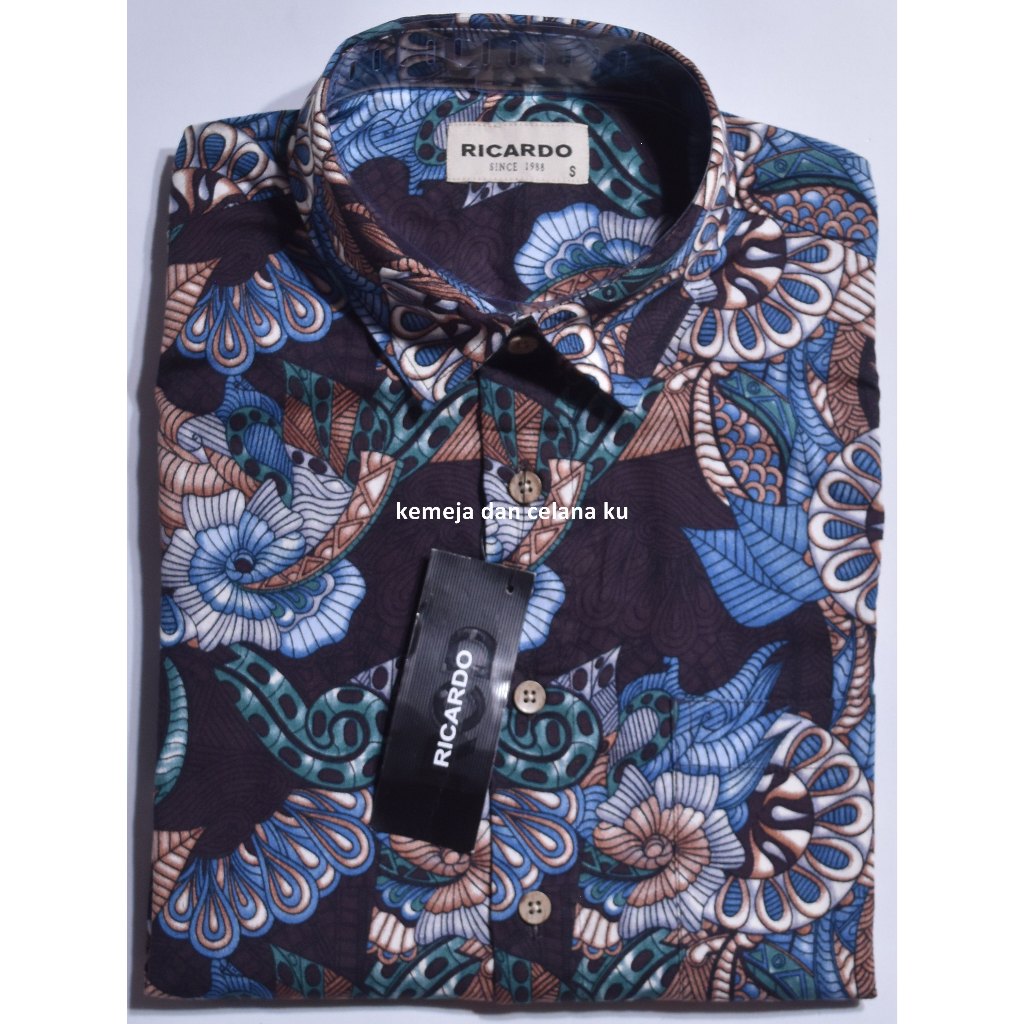 Kemeja Pria RICARDO Lengan Pendek Coklat Motif Abstrak LSE 09 #Kemeja Murah
