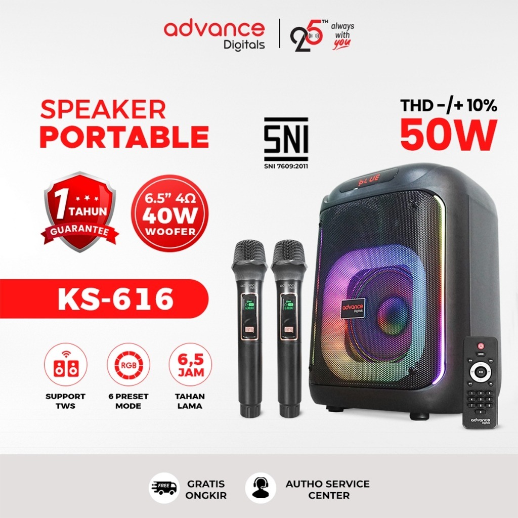 Advance KS-616 Speaker Bluetooth Karaoke 6.5" FREE 2 Mic Wireless Speaker Portable
