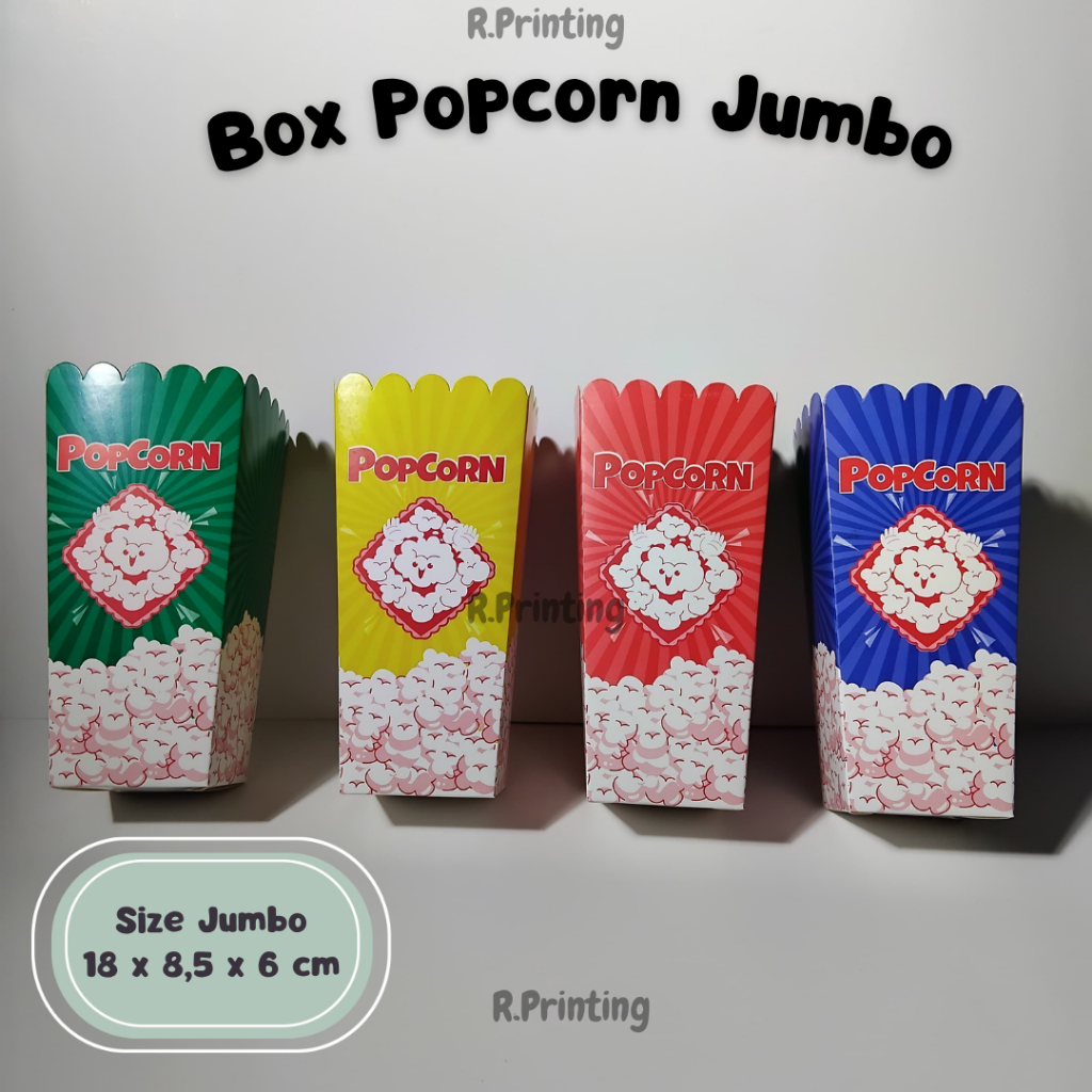 

(Min.50 pcs) Box Popcorn 18x8,5x6,5cm Ivory Motif Berdesain Lucu Sixe Jumbo 230Gsm