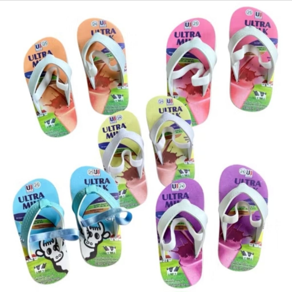 Sandal Jepit Anak Motif Susu Ultra Milk- Warna Cerah Ukuran 21-24