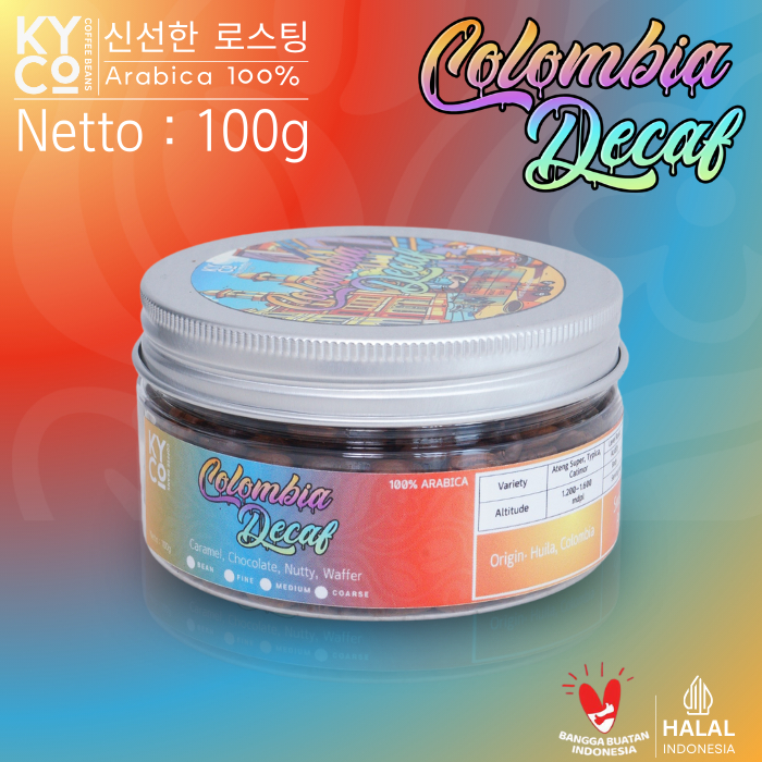

Biji Kopi Arabika Colombia Decaf 100 gram - Swiss Water Impor Beans Grade 1 | Roast Beant | Decaf Coffee | Medium Roast | Kiyowo Coffee Roastery