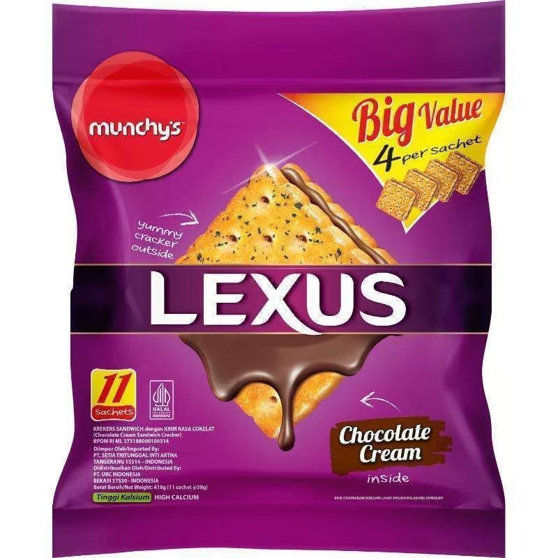 

[oddsolshop] pekanbaru/Munchy's Lexus Chocolate Cream 11 PCS 38GR Krekers Sandwich Krim Cokelat