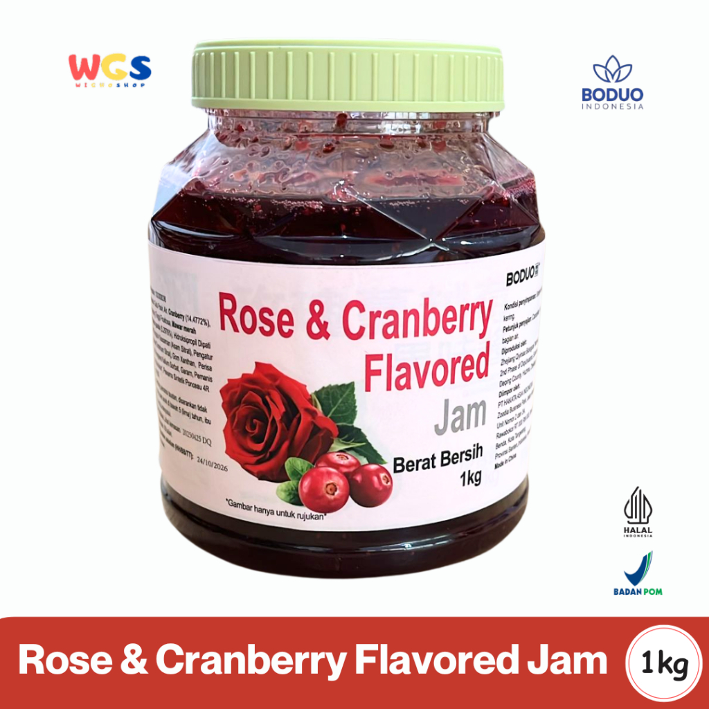 

BODUO Rose & Cranberry Flavored Jam 1kg - Selai Mawar & Cranberry Premium untuk Minuman dan Dessert
