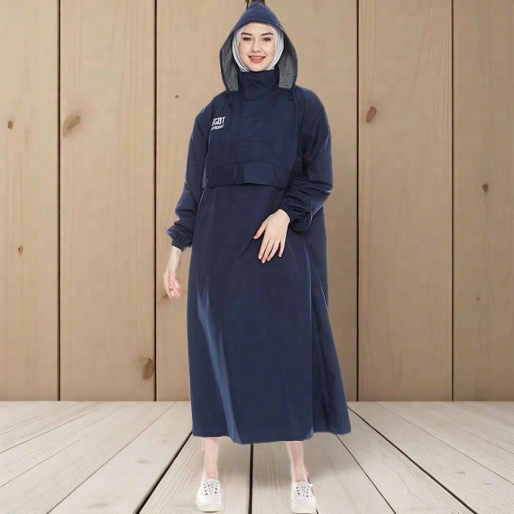 Jas hujan gamis BASCOT saku kanguru mantel hujan muslimah pria/wanita