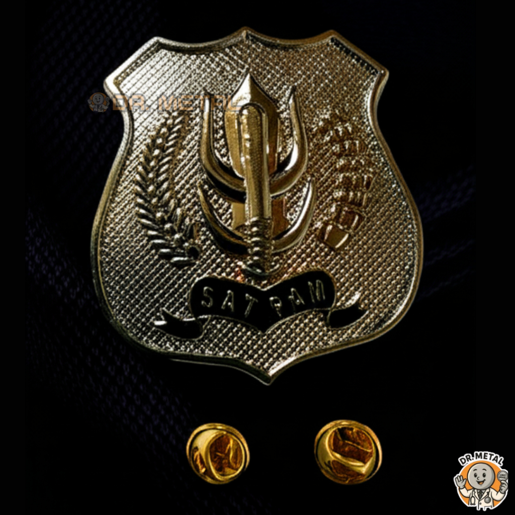 Pin Logo Kewenangan Security Satpam Emblem Jarum Pin Material Zinc Alloy Anti Karat Warna Silver