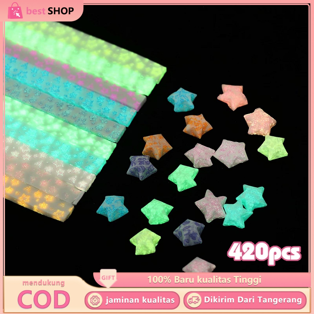 

420 PCS Kertas Origami Kertas Bintang Star Paper Glow In The Dark DIY Quilling Luminous