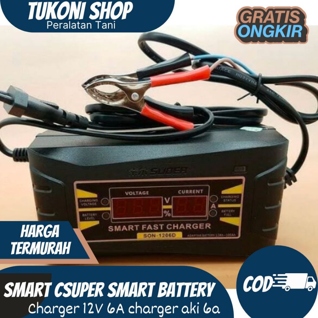 Super Smart Battery Charger 12V 6A, Cas Aki Batere Smart Fast Charger