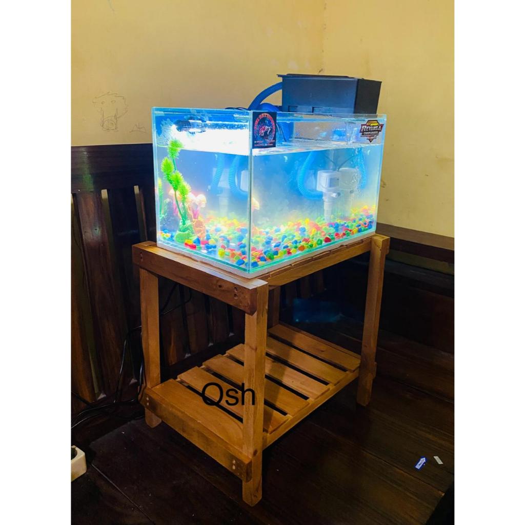 Rak Aquarium 2 Susun Tingkat Ukuran 40 x 60 Bahan Kayu Mahoni Finishing Cat Kayu/Plitur