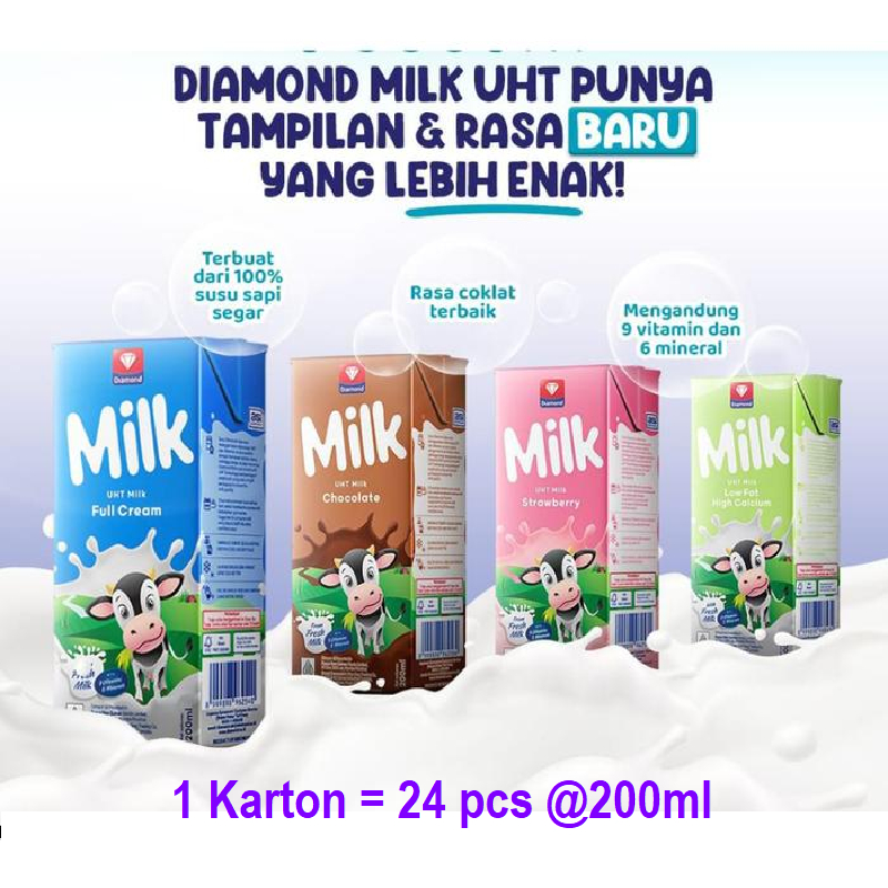 

Diamond Milk Susu UHT 200 ML (Kemasan Karton=24Pcs) GO-SEND / Shopee Instant / Grab
