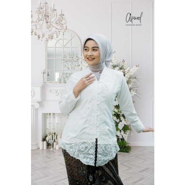 Kebaya Encim Modern Putih Lengan Panjang