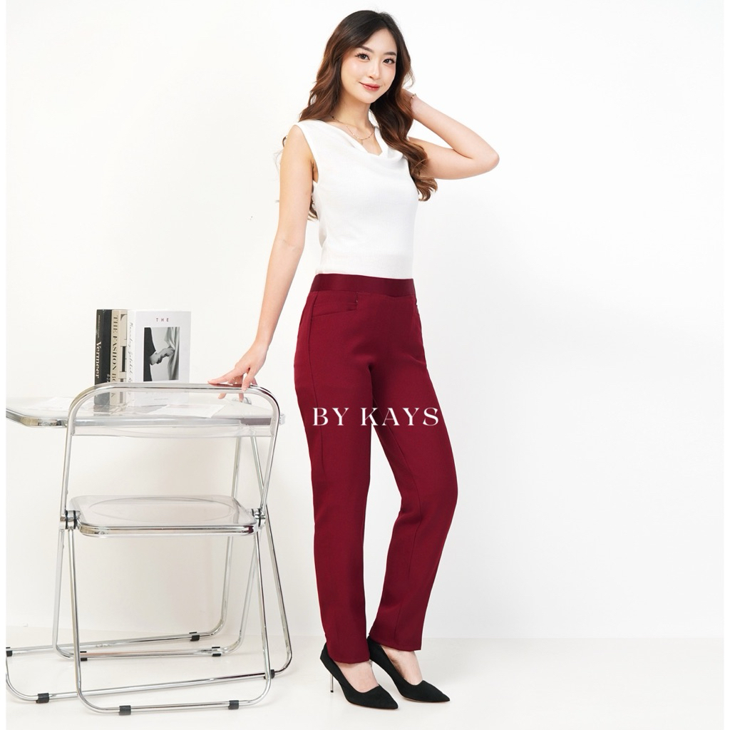 BYKAYS - Celana Kerja Formal Wanita Maroon Executive Fit