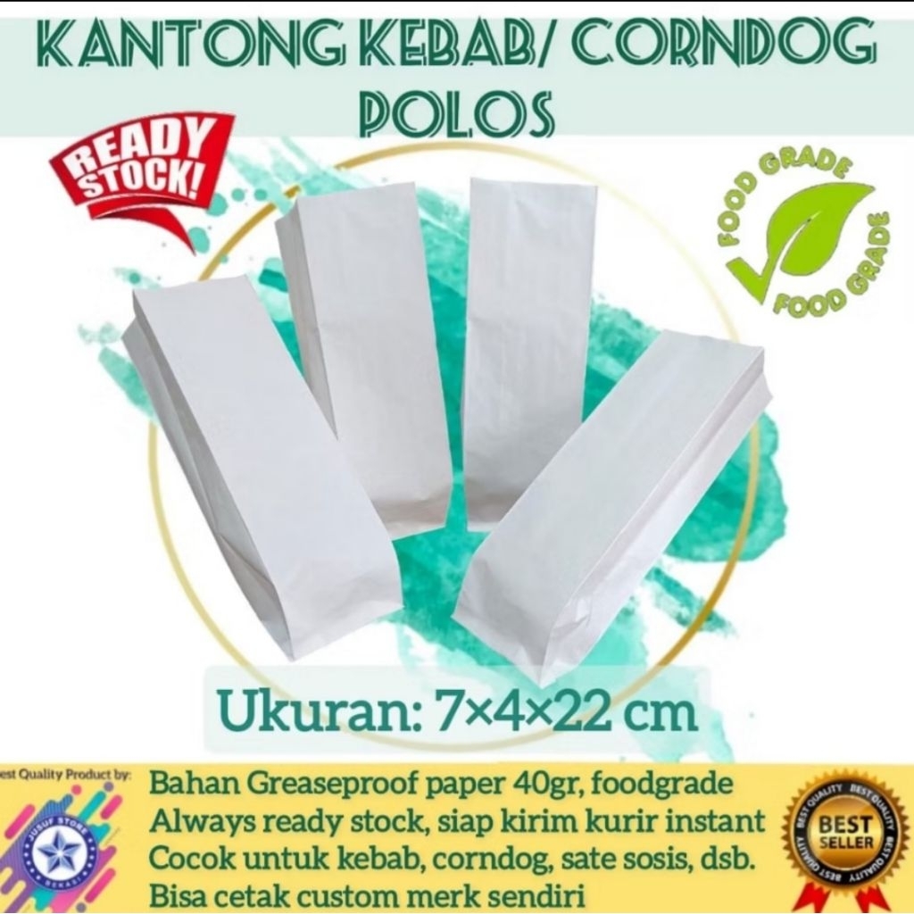 

Paper Bag Makanan Panjang untuk corndog, kebab, x7cmx4cmx22cm/lembar