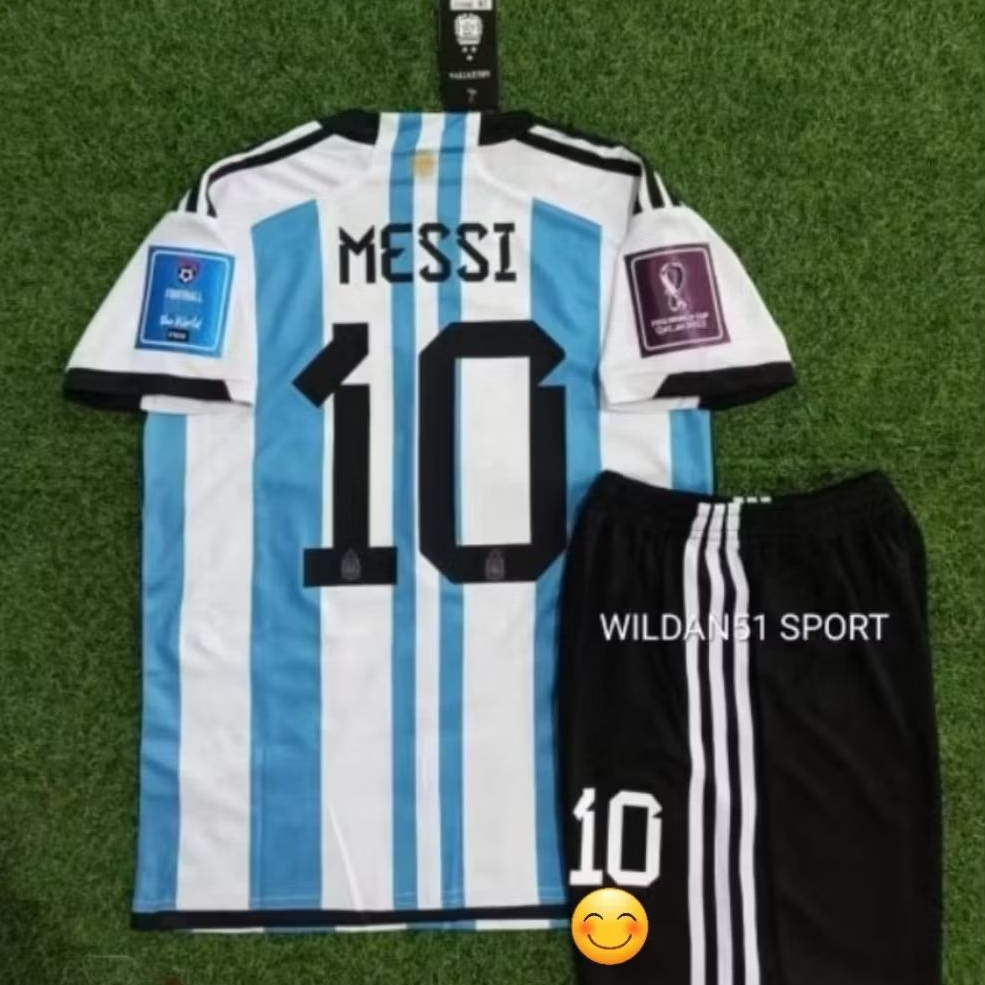 Jersey ARGEN Kids Anak Junior Grade Ori World Cup Qatar 2022 + Nameset + Patch