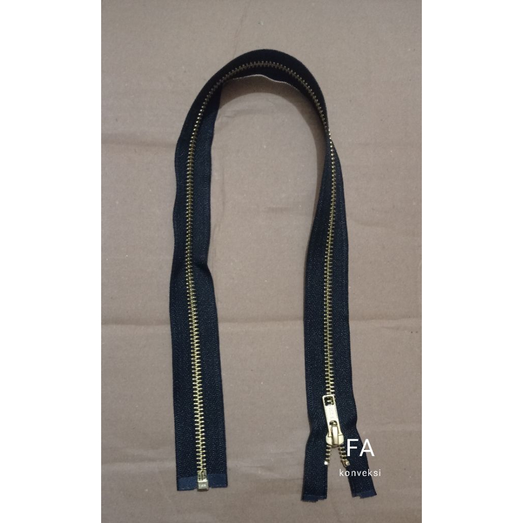 resleting jaket YKK Gigi besi emas (uk 50/55/60/65/70 cm)