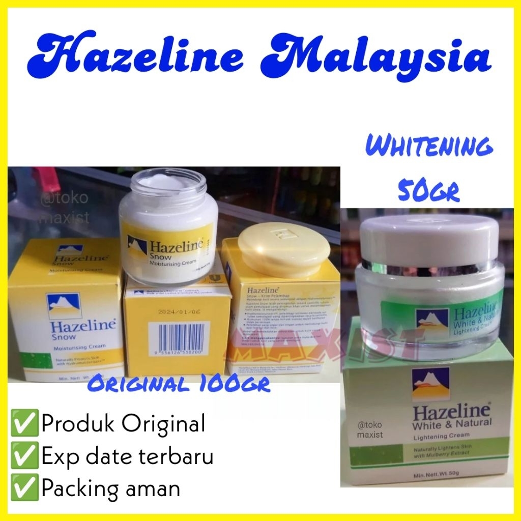 Hazeline Snow Original Malaysia 100gr / Hazeline Malaysia Whitening 50gr Moisturising Cream ORI