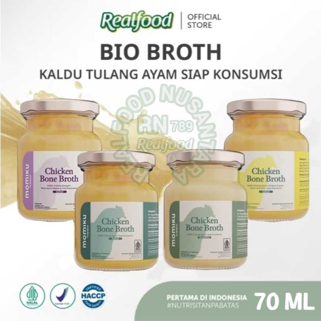 

Realfood Momiku Chicken Bone Broth ( Mpasi Kaldu Ayam Rasa Salted , Unsalted , Ayam Bawang & Soto ) RN789