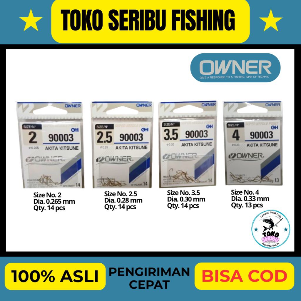 Mata Kail Pancing Owner Akita Kitsune 90003 Tanpa Lubang | Kail Tajam Wader Kecil Jepang | No 2 2.5 