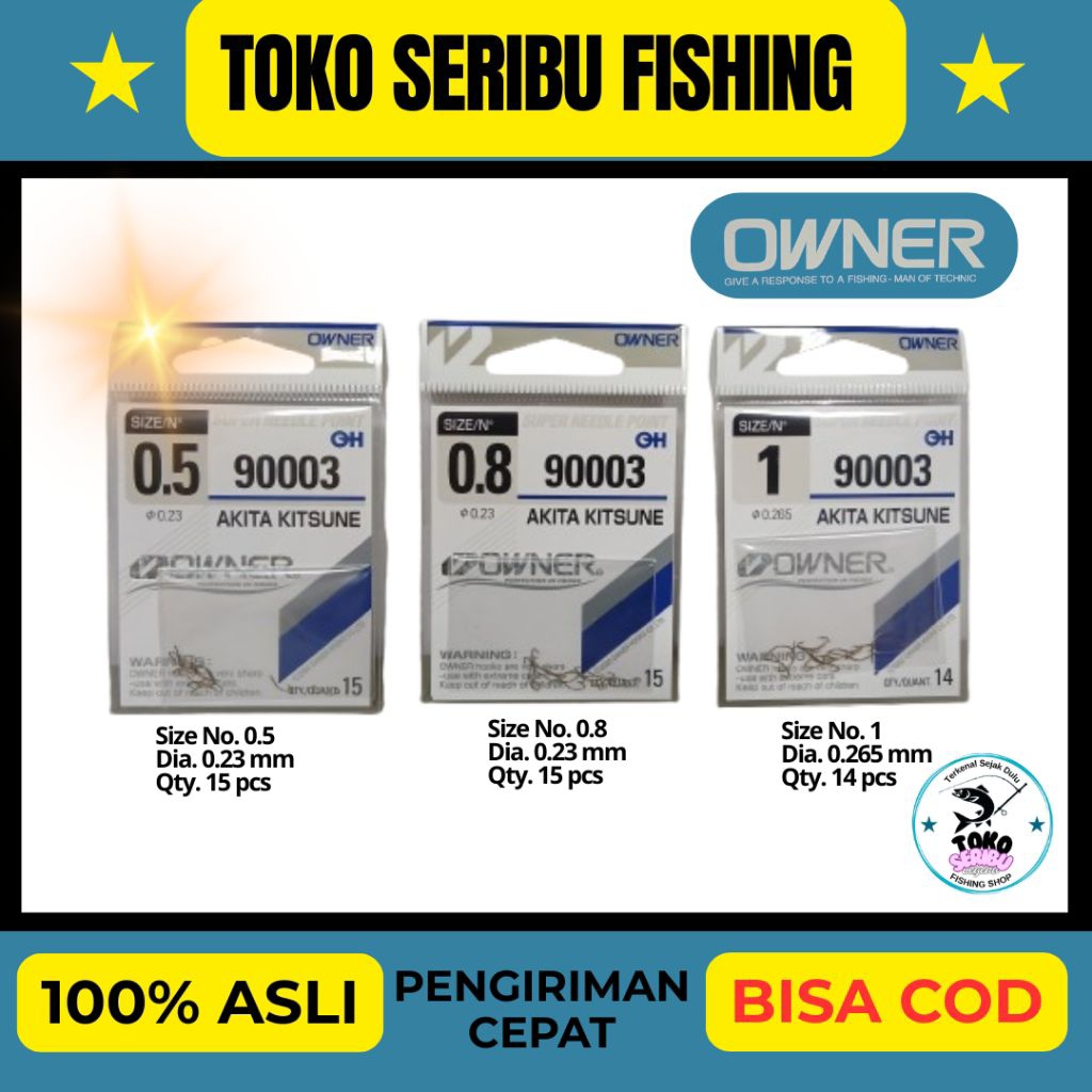 Mata Kail Pancing Owner Akita Kitsune 90003 Tanpa Lubang | Kail Tajam Wader Kecil Jepang | No 0.5 0.