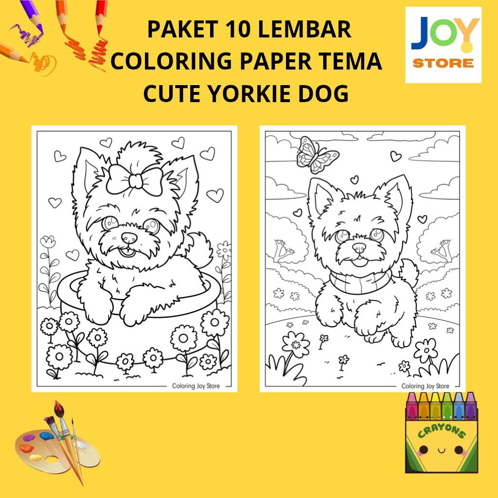 

PAKET 10 Lembar Kertas Gambar mewarnai Tema Cute Yorkie Dog / Hewan Anjing Lucu Ukuran A4 150 gsm - Coloring Paper 135