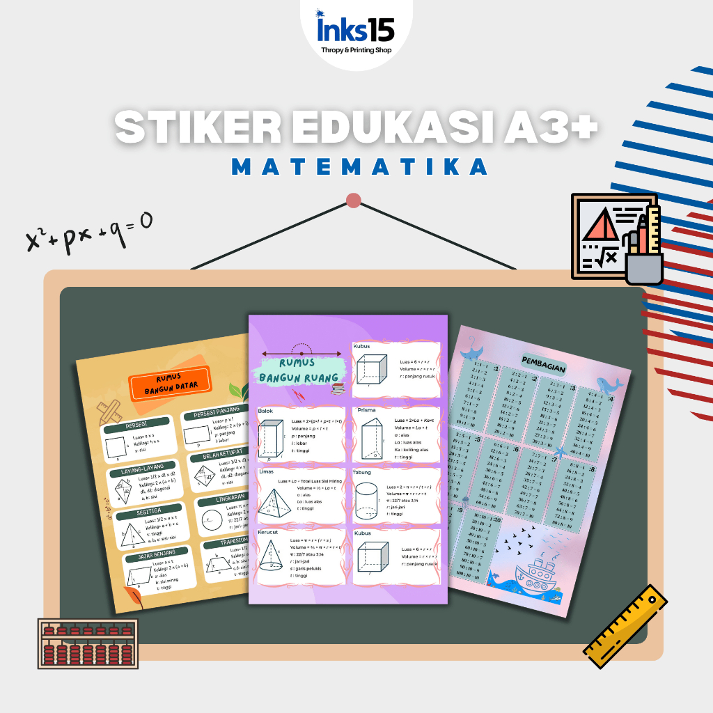 

Stiker Edukatif Matematika Anak A3+ | Belajar Perkalian, Pembagian, & Rumus Cepat!