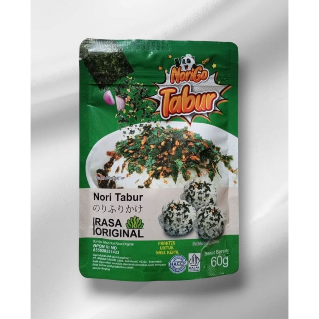 

Norigo Tabur / Nori Rumput Laut Original / Barbeque / Pedas / Kemasan 60 gram
