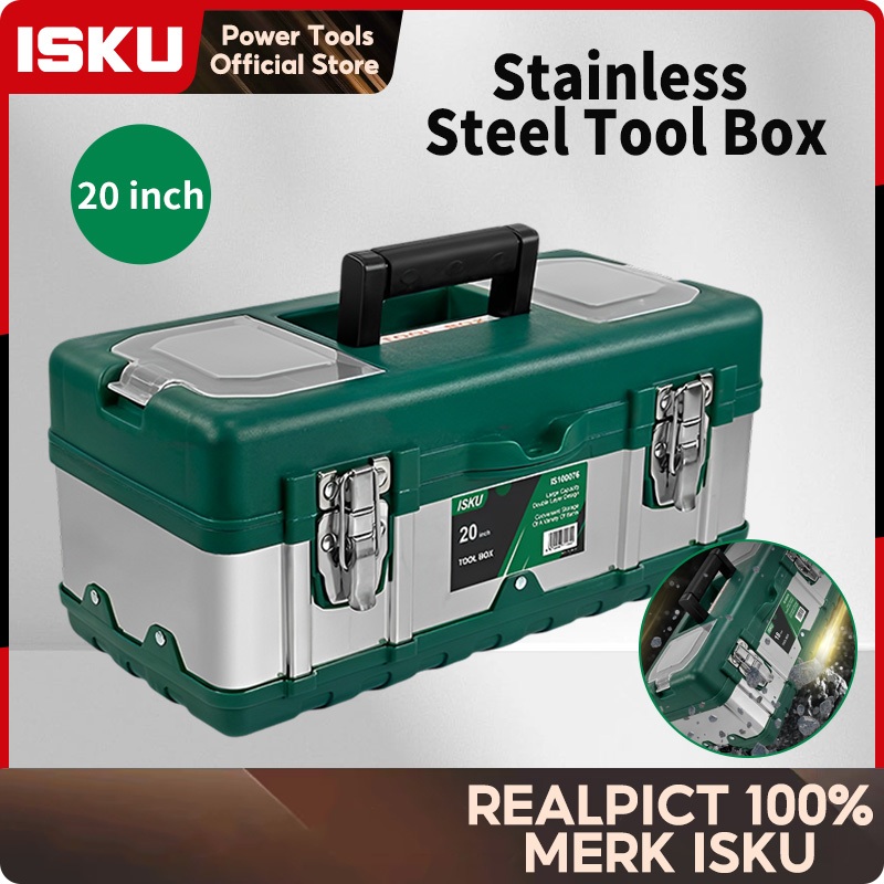 ISKU Tool Box Besar 15/18/20 Inch Bahan Besi Tool box set lengkap/2 layaer Kotak Peralatan Perkakas/