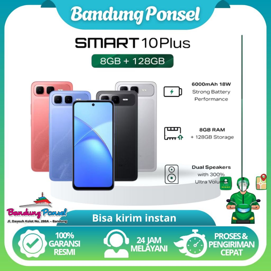 INFINIX SMART 10 PLUS RAM 8/128 GB - GARANSI RESMI - BATERY 6000 MAH - TAHAN PERCIKAN AIR
