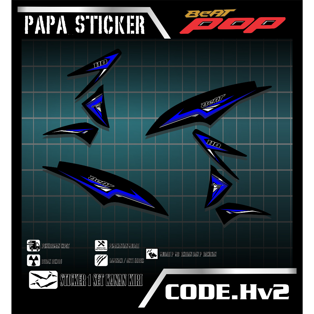 Striping Beat Pop Variasi Stiker Sticker Skotlet Scotlite Motor Stiker Sticker BEAT POP  Hv2