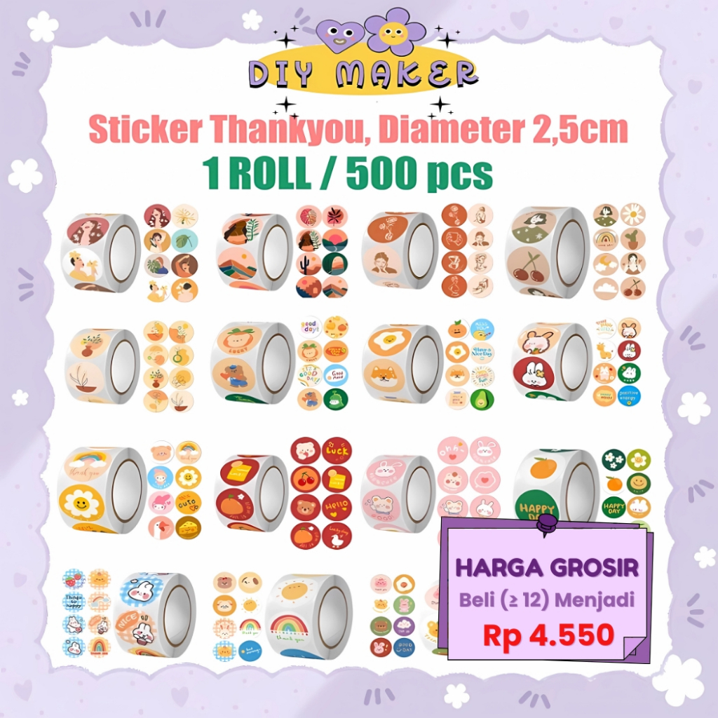 

DM Stiker 1 Roll Isi 500 Pcs Thank You Label Bulat Ucapan Untuk Packing Makanan Stiker Selamat Makan