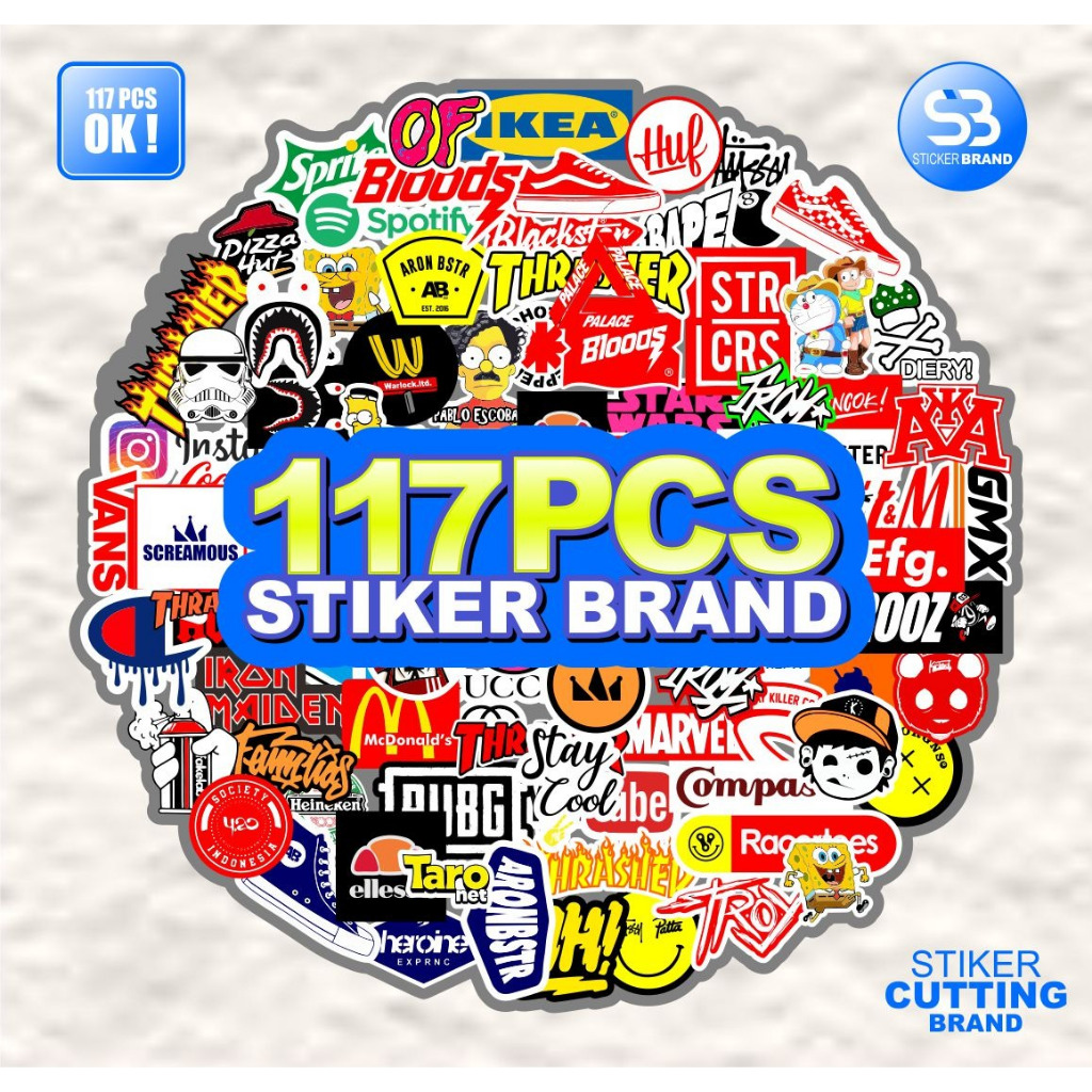 

117pcs Stiker Vinyl Hypebeast Waterproof Aesthetic Lucu untuk Case Laptop, Motor dan Helm - Paper Stationery Pack