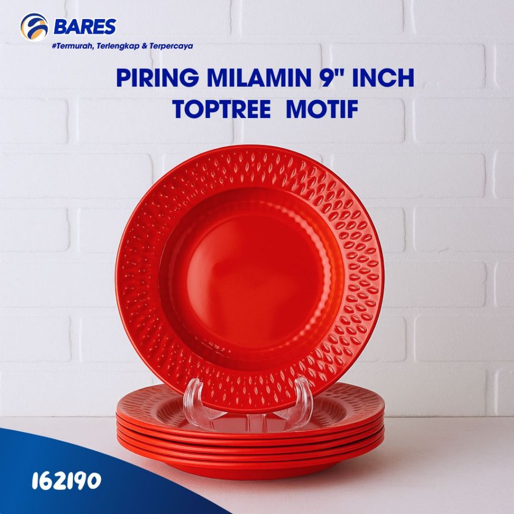 [12 PCS] PIRING 22 CM Melamin | Piring Melamin MOTIF TOPTREE | Piring Makan Melamin