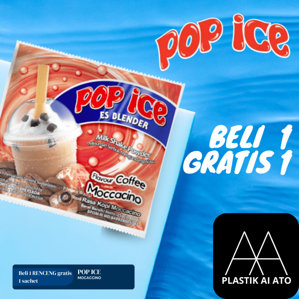 

Pop Ice Milk Shake Powder MOCACCINO 23 Gr 10 + 1Pcs BONUS 10 PCS SEDOTAN + PLASTIK / Pop Ice