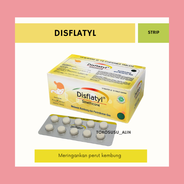 DISFLATYL STRIP 10 TABLET / SIMETHICONE MERINGANKAN PERUT KEMBUNG