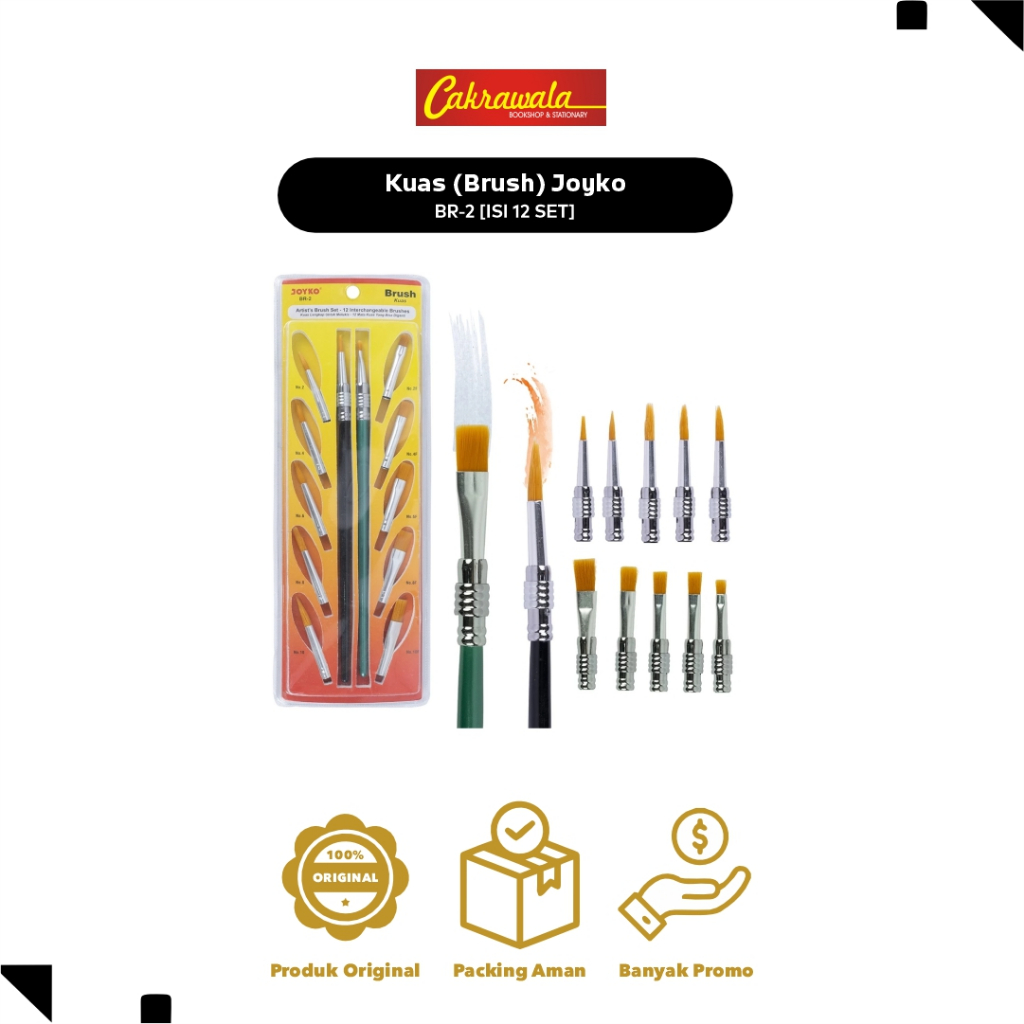 

JOYKO Kuas Lukis BR-2 | Satu Set Isi 6 Ukuran | 1 Pack Isi 12 Set | Brush Cat Air & Akrilik
