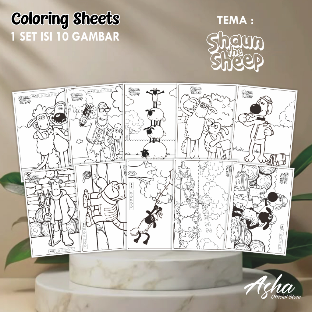 

KERTAS GAMBAR UNTUK ANAK - LEMBAR MEWARNAI ANAK 1 SET ISI 10 GAMBAR SHAUN THE SHEEP UKURAN A3