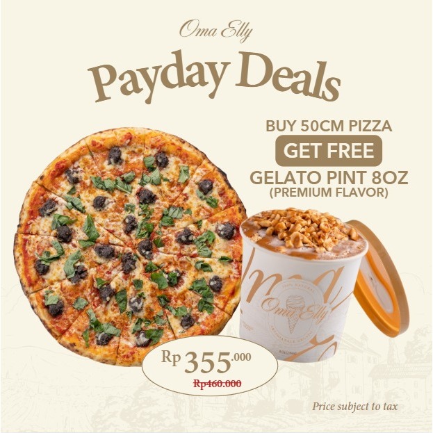 

PAYDAY DEALS - Pizza 50cm Free Gelato 8oz