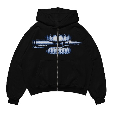 PerryFoye -  Hoodie Boxy Zipper Oversize Bullet Black / Hoodie Boxy / Oversize / Hoodie Boxy Oversiz