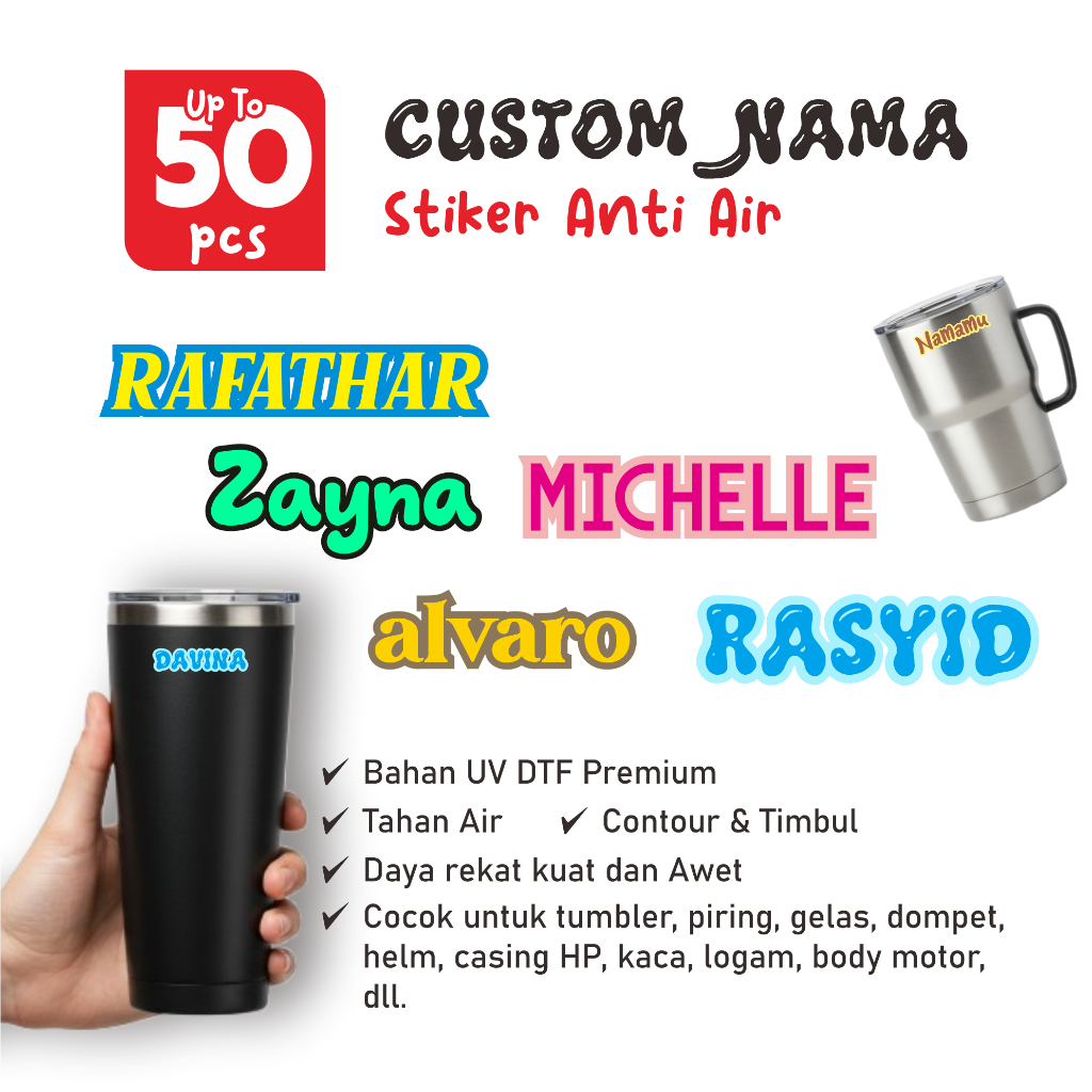 

50 Pcs Sticker Custom Nama Piring Sendok Botol Barang Perabotan Stiker Ajaib Waterproof Timbul Label