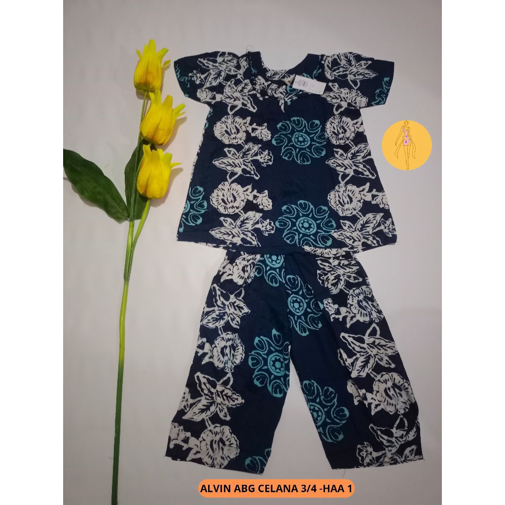 Setelan Alvin Abg Celana 3/4 |Setelan Batik|Baju Tidur Batik Alvin|Setelan Celana Batik Alvin Celana
