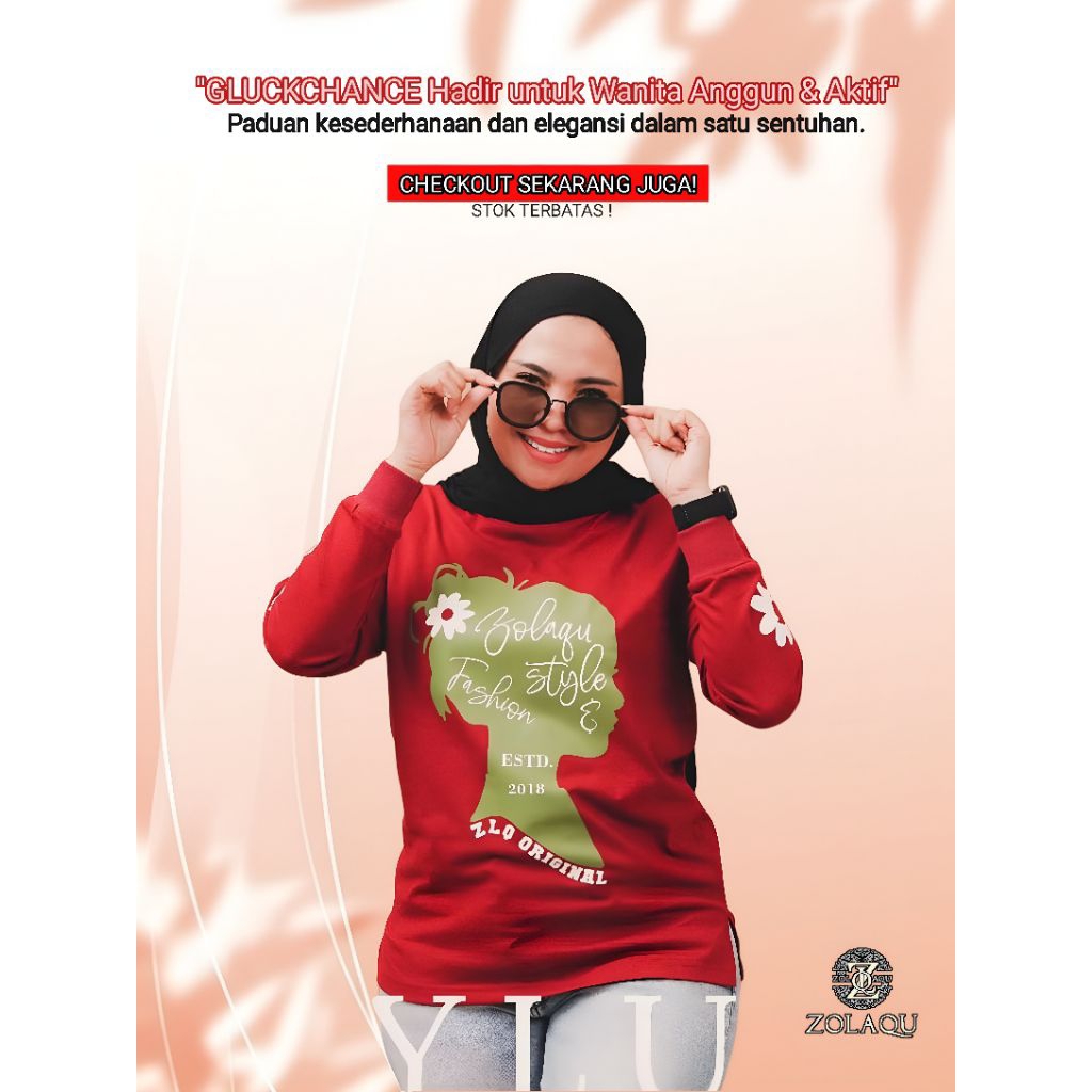 Kaos Wanita Zolaqu Merah Maroon Original Fashionable T-Shirt Casual Oversize Lengan Panjang Atasan S