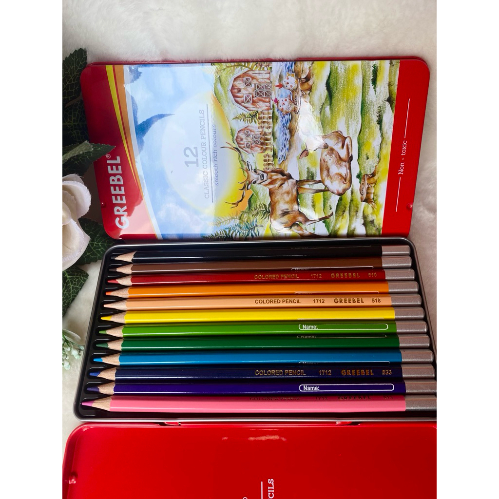 

GREEBEL Pensil Warna / 12 Warna Classic Color Tin Case (1712) / Colored Pencil / Warna Lebih Nyata