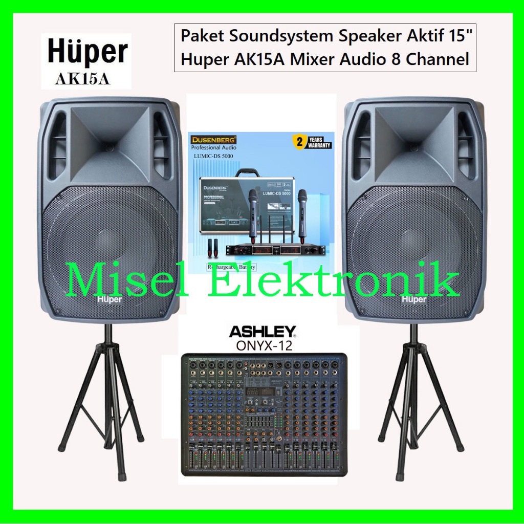 Paket Sound System Speaker aktif 15 Inch Huper AK15A Mixer Ashley 12 Channel