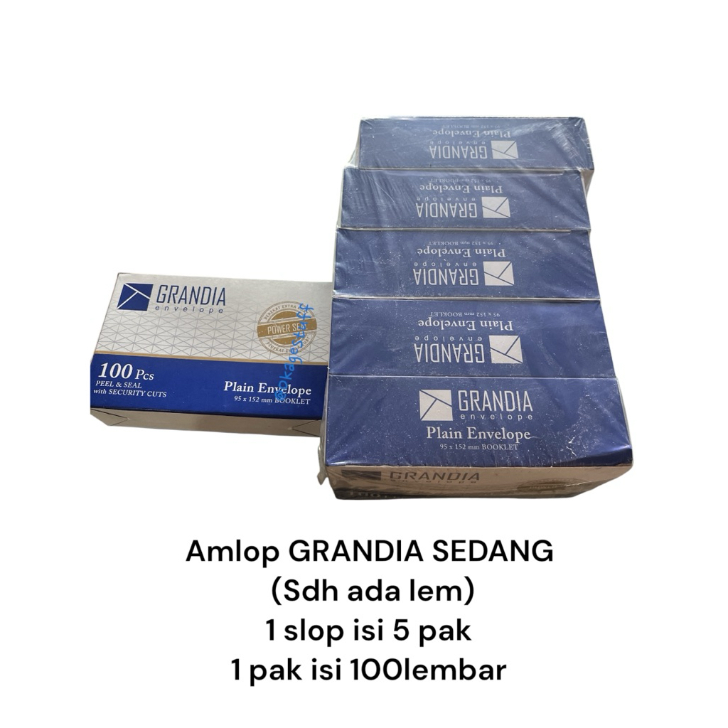 

(5 PAK) AMLOP PUTIH SERBAGUNA AMLOP LEM GRANDIA UKURAN SEDANG 1 slop isi 5 (1 pak isi 100 lembar)
