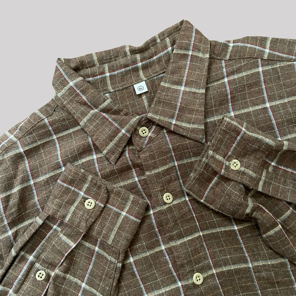 Kemeja Flannel Uniqlo Coklat - XL (10)