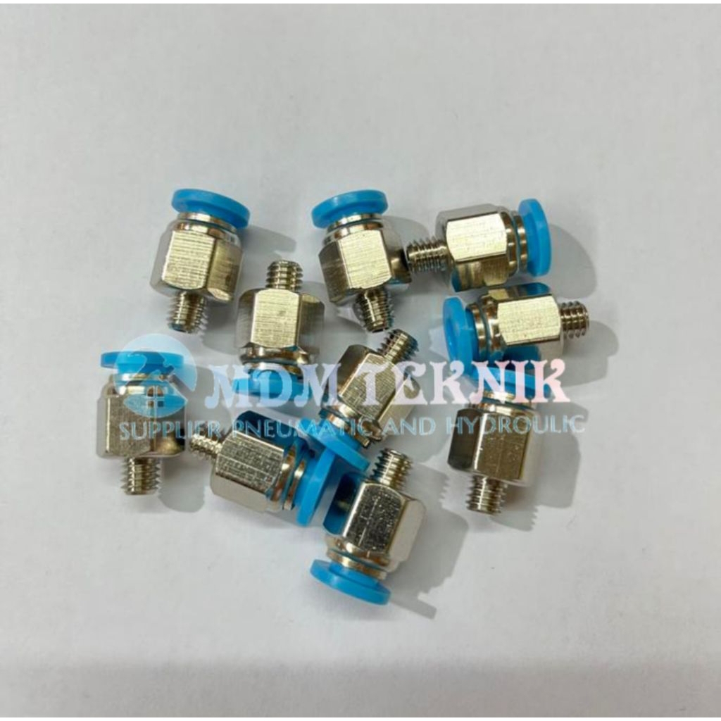 Nepel pneumatic lurus selang 6mm drat M6 PC 6 M6