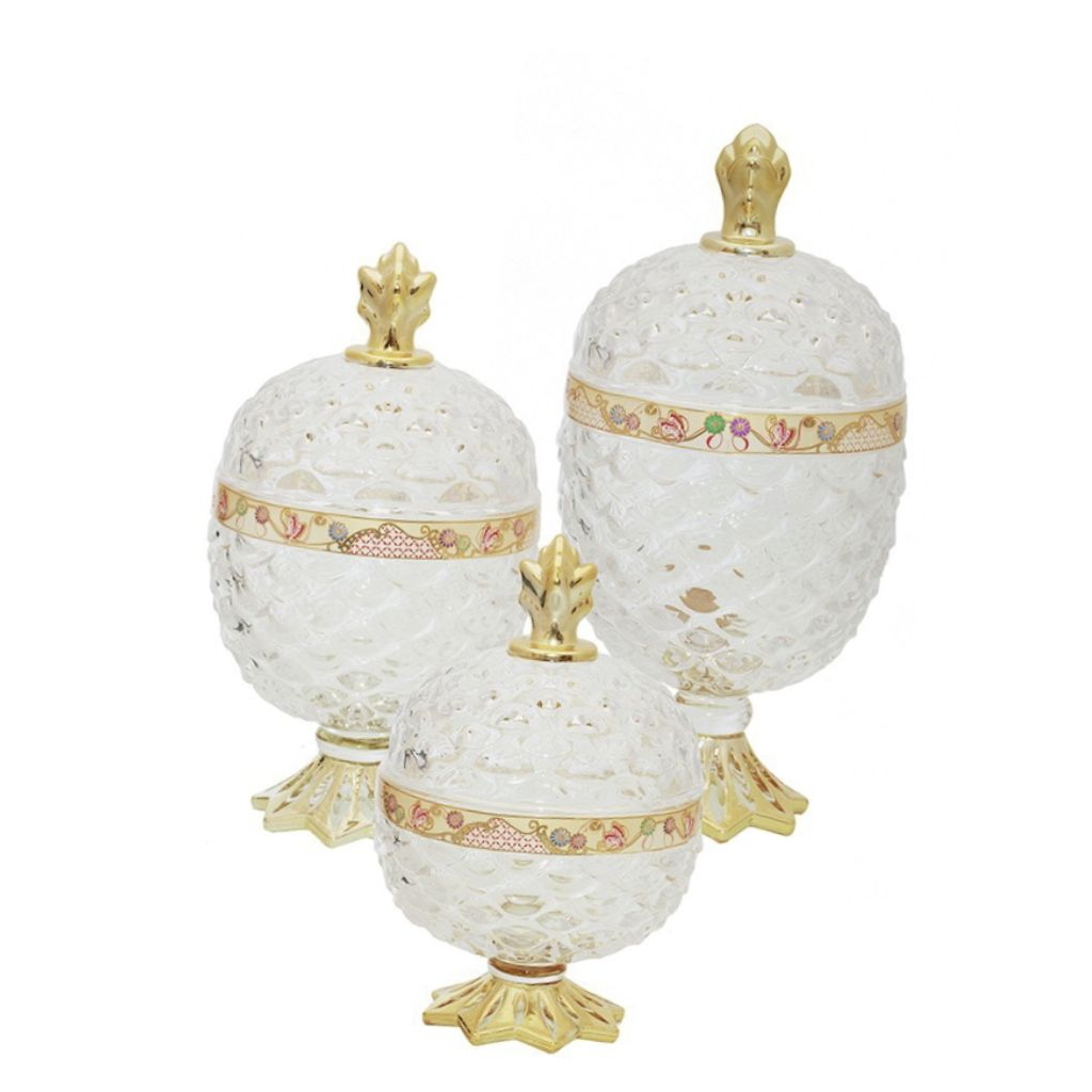 Toples Kaca VICENZA Set 3 buah Toples Nanas VGC367 CAMELIA, bentuk unik, glass pineapple wadah saji 