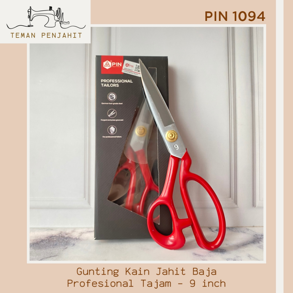 Gunting Kain Jahit Merk "PIN" MERAH 9 Inch / Gunting Kain Pin 1094