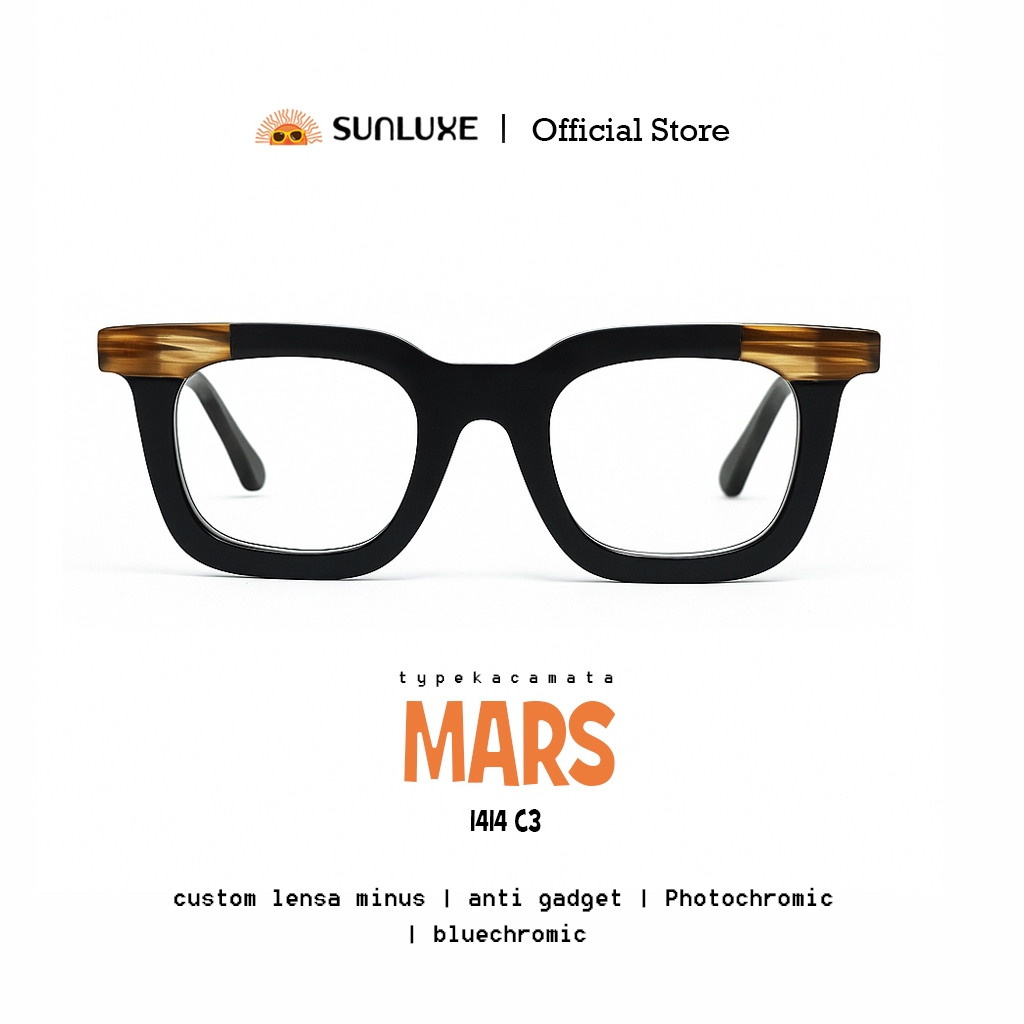 SUN OPTIK - Kacamata SUNLUXE MARS 1414 C3 | Maks. minus 4 Cyl 2 | Kotak Coklat Amber  | Proses Cepat