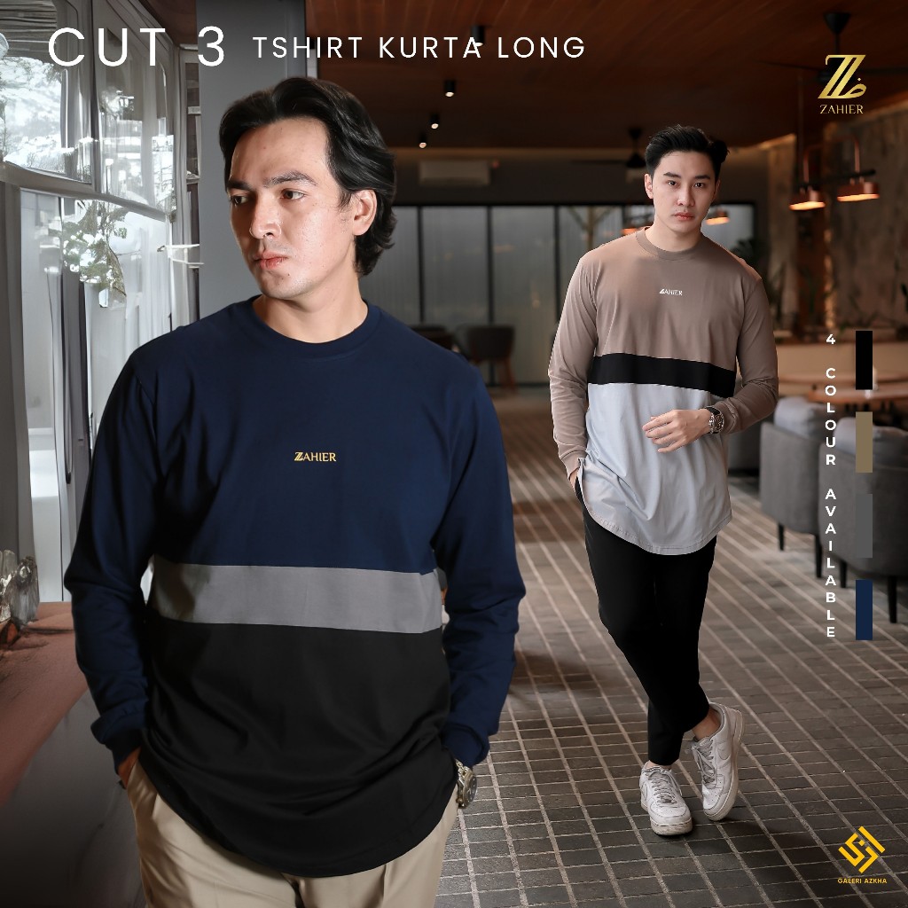ZAHIER Kaos Kurta Pria Cut 3 Lengan Panjang Cotton Combed 24s Premium Original | Tshirt | Kaos Koko
